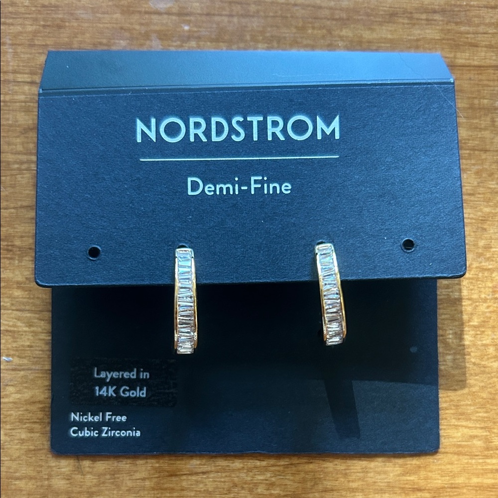 Nordstrom 14K Gold Baguette Hoop Earrings